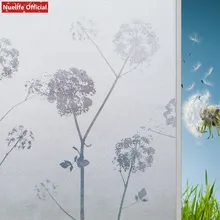 Дешевые Одуванчик узор матовая Электростатическая стеклянная пленка для гостиной, спальни, офиса, детской комнаты, балконные раздвижные двери, оконная пленка
