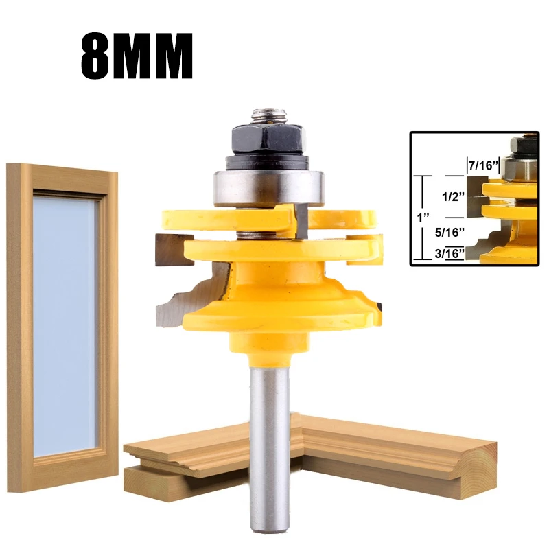 1pc 8mm/12.7mm 1/2 inch Shank Glass Door Rail & Stile Reversible Router Bits Woodworking Cutting Tool Mayitr Power Tool