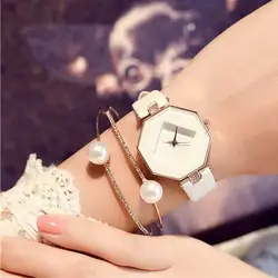 Для женщин часы Кристалл женский нержавеющая Кожа Кварцевые женские наручные часы простое платье браслет часы подарок дропшиппинг
