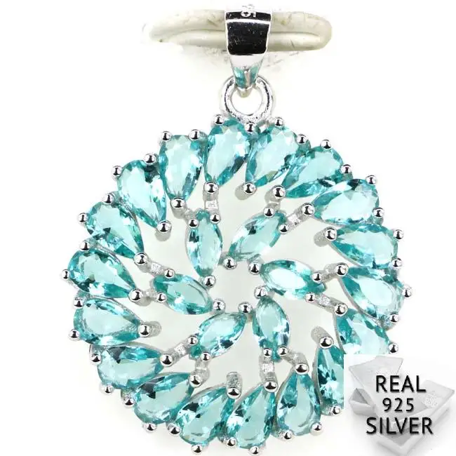 

Guaranteed Real 925 Solid Sterling Silver 3.2g Ravishing Rich Blue Aquamarine CZ Woman's Pendant 30x23mm
