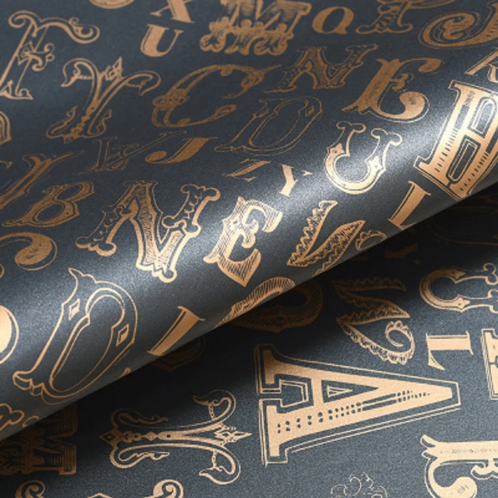 vintage alphabet wrapping papers 10 sheets metallic letter black