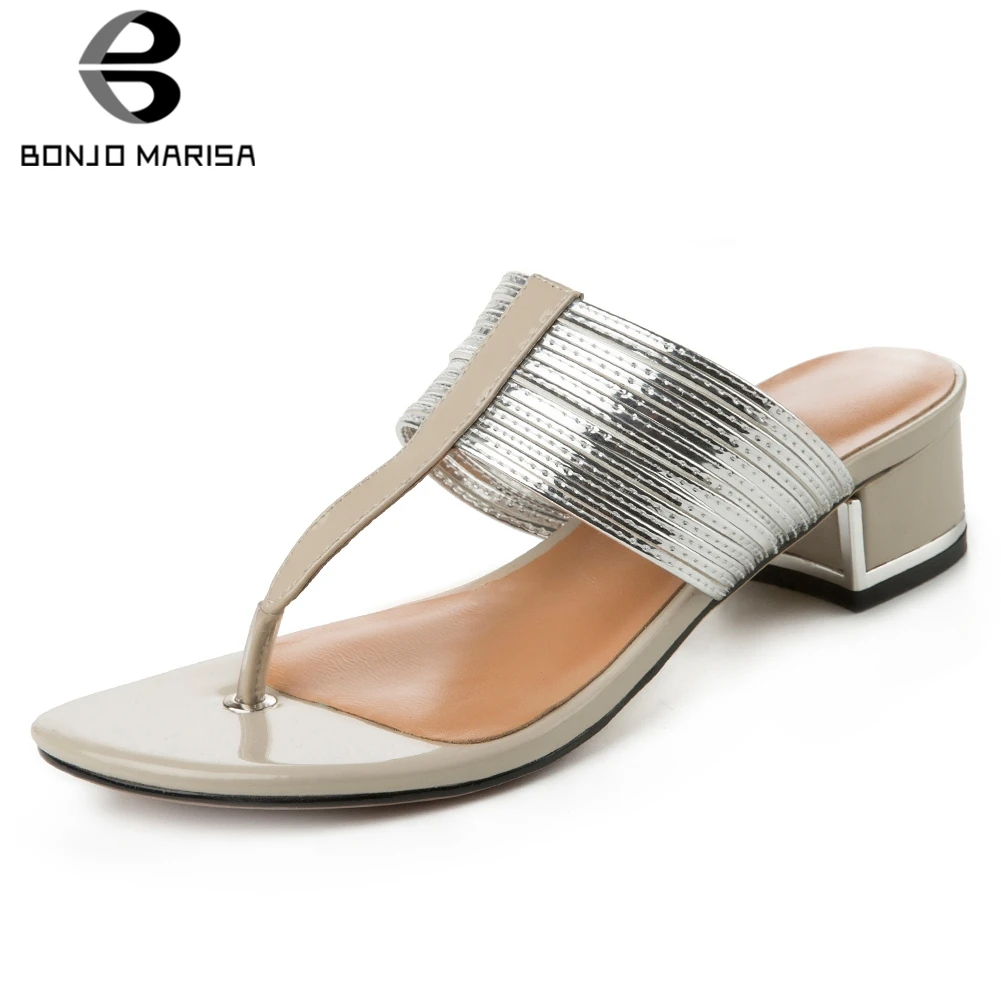 

BONJOMARISA 2020 New Genuine Leather Slippers Woman Summer Flip Flops Leather Insole Slippers Women Shoes Woman Large Size 33-42