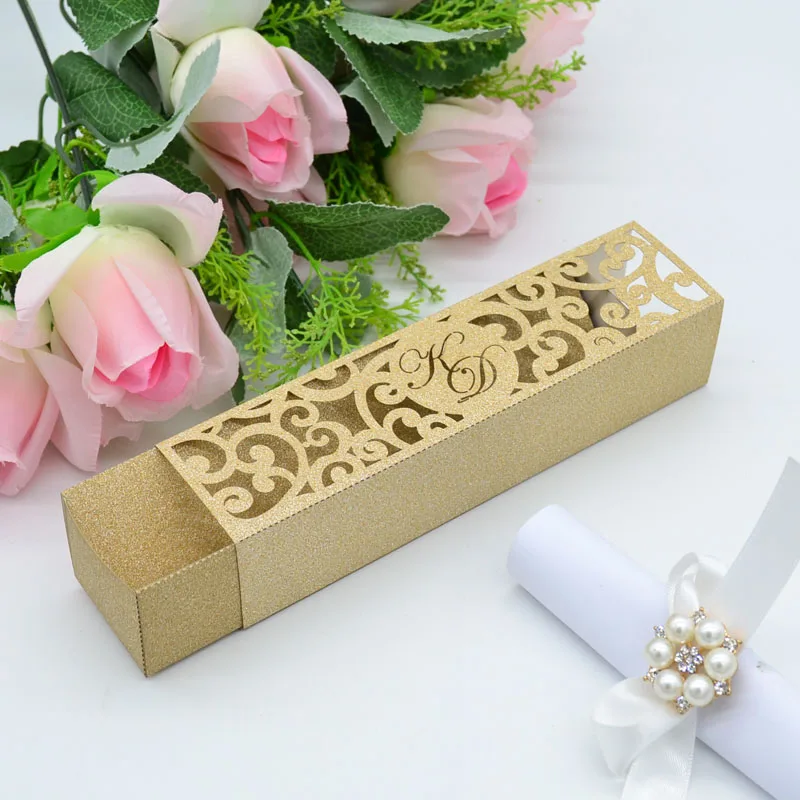 Индийский имя Cutom золотой металлик внутренняя приглашения бумаги коробки для свадьбы - Цвет: Gold glitter