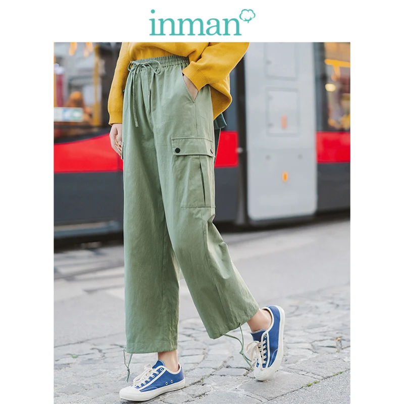 INMAN Spring Autumn 100%Cotton Solid Elastic Waist Pocket Fashion Cool Women Cargo Pants INMAN Spring Autumn 100%Cotton Solid Elastic Waist Pocket Fashion Cool Women Cargo Pants