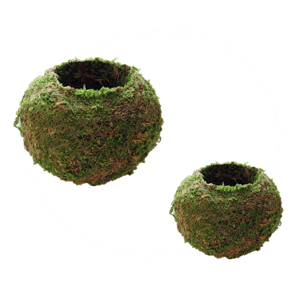 2pc Moss Flower Pot Moss Ball Weave Preserved Pot Garden Decor Unique 6,12cm