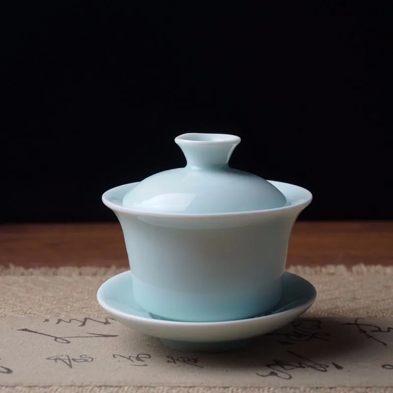 [GRANDNESS] Longquan Celadon фарфоровые Gaiwan КИТАЙСКИЕ чашки кракле глазури чайная посуда 150 мл