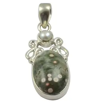

Lovegem Nature Ocean Jasper & Pearl Pendant 925 Sterling Silver, 42.2 mm, MHBAP4962