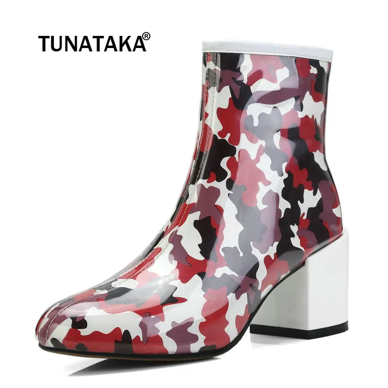 Women Genuine Leather Thick High Heel Ankle Boots Fashion Side Zipper Boots Female Round Toe Fall Winter Shoes Red Green Women Genuine Leather Thick High Heel Ankle Boots Fashion Side Zipper Boots Female Round Toe Fall Winter Shoes Red Green