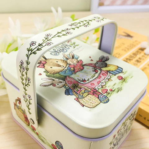 Image Hot Sale Vivid Peter Rabbit Tote Tin Box Jewelry Box Storage Organizer Case Iron Box Candy Box 10.5X6.2X7.8 cm