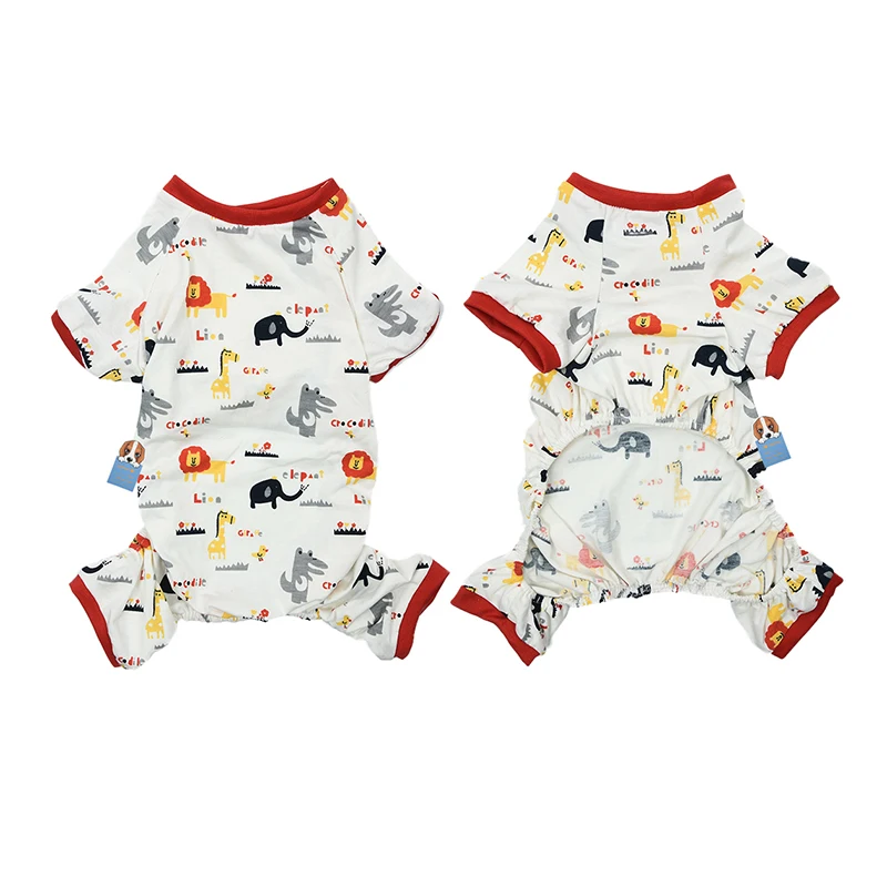 

New On Hot Sale 4Sizes Red Trimmed Pet Dog Leisure Wear Multifunctional Home Clothes Pajamas Jumpsuit with Cute Elephant pattern