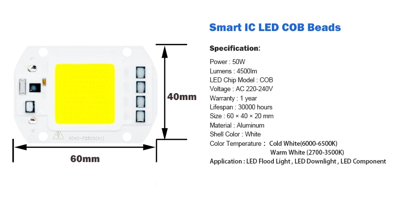 Светодиодный чип COB 5 Вт 20 Вт 30 Вт 50 Вт COB Чип лампочки 220 В Встроенный интеллектуальный IC драйвер для DIY светодиодный прожектор