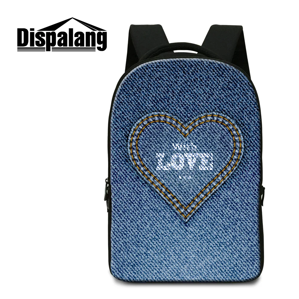 

Dispalang 3D denim love printing backpack for students jean design school book bags for boys girl large laptop backpacks for men