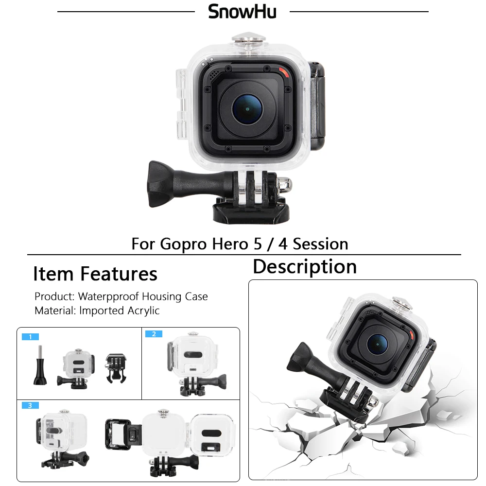 SnowHu для Gopro аксессуары прозрачный Подводные Водонепроницаемый защитный Корпус чехол для Gopro Hero 5 Session HERO4 Session GP309