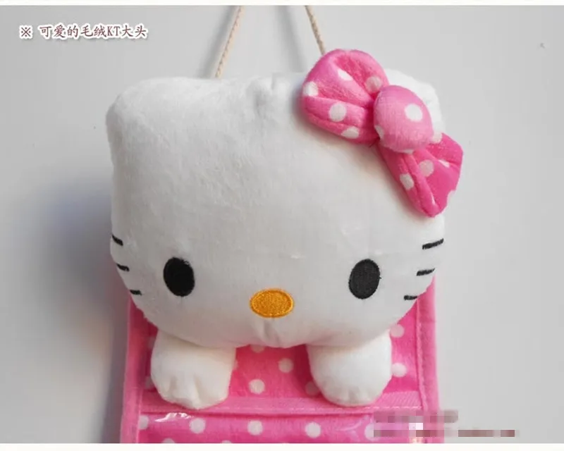 Милая подвесная сумка для хранения в горошек hello kitty, розовая косметичка, органайзер, настенная дверца, сумка для хранения мелочей, сумки, 3 кармана