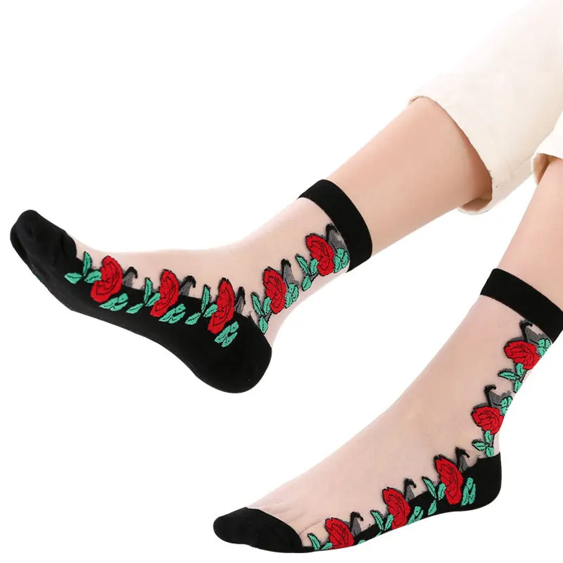 10 Pairs/Lot Woman Socks Embroidered Breathable Lady Socks Crystal