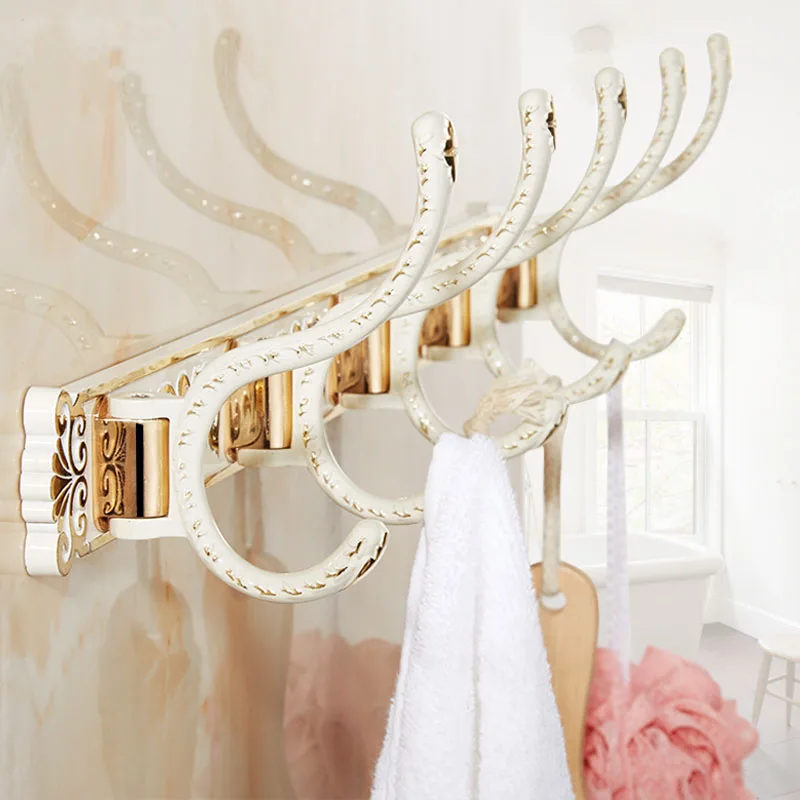 Retro 4 to 5 Robe hooks white and gold on the wall,European kitchen