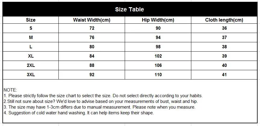 size table