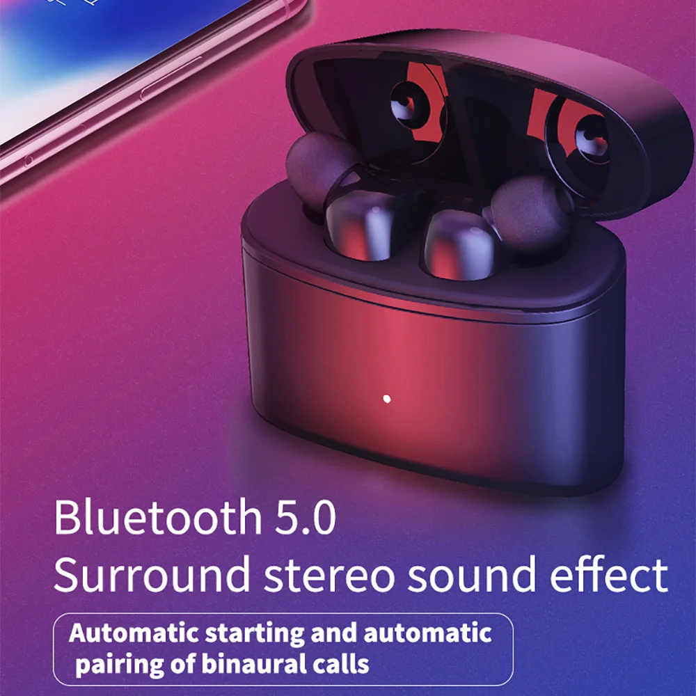 

Wireless Bluetooth V5.0 Earphone HIFI stereo sound headset Intellingent noise reduction T6 TWS Sprot Earphonewith charging box