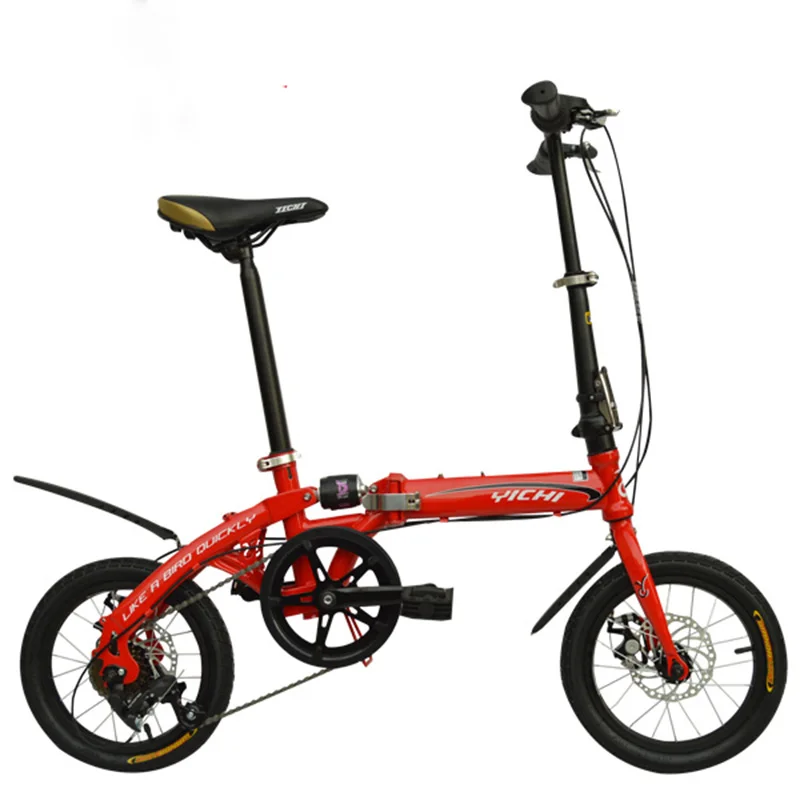 14-дюймовый складной велосипед одно-Скорость и 6 Скорость велосипед передние и задние дисковые тормоза демпфирования для взрослых и детей - Цвет: Red 6 Speed