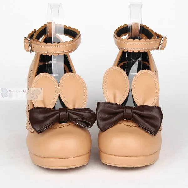 Обувь для костюмированной вечеринки в стиле Лолиты из искусственной кожи с заячьими ушками ручной работы с милым кроликом и бантом для девочек
