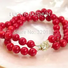 7.5 дюймов AAA Красивая 2row природа красный коралл браслет Серебро Крючок 2 шт. браслеты