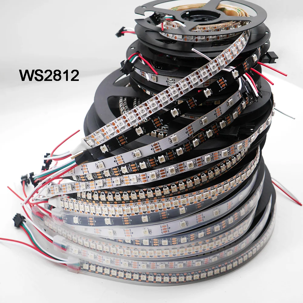 WS2812B 1 m/3m/5 m 30/60/74/96/100/144 пикселей/светодиодов/m Smart led пикселей полосы, WS2812 IC; WS2812B/м, IP30/IP65/IP67, черный/белый PCB, DC5V