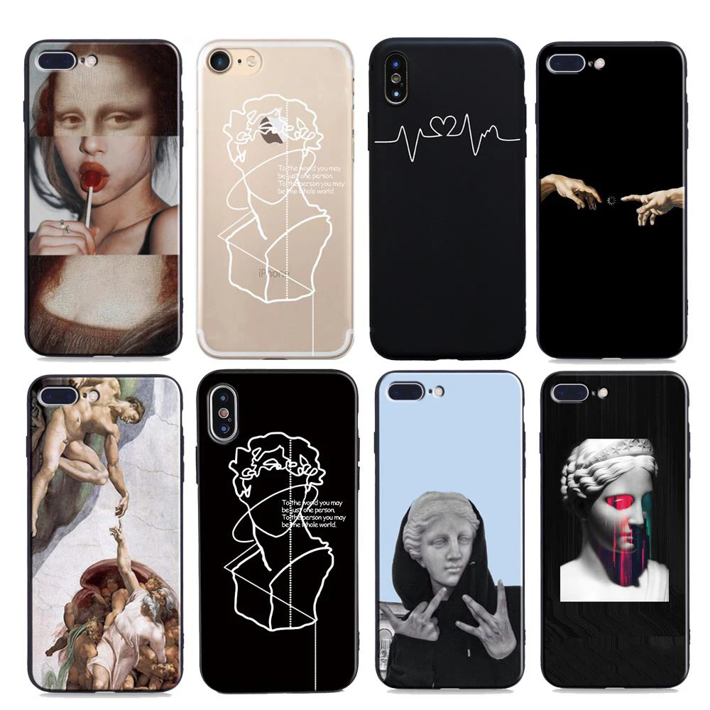 Чехол для iphone x Mona Lisa Art David lines мягкий силиконовый чехол телефона Apple iPhone 5 5S SE 6 6s 7 8