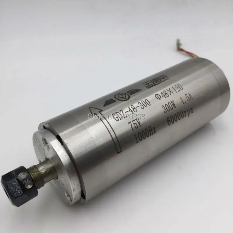 

300W 60000rpm Spindle Motor GDZ48-300 0.3kw ER8 3.175mm 1000Hz 48*120mm 0.052Nm 75V 4.5A CNC Engraving Machine
