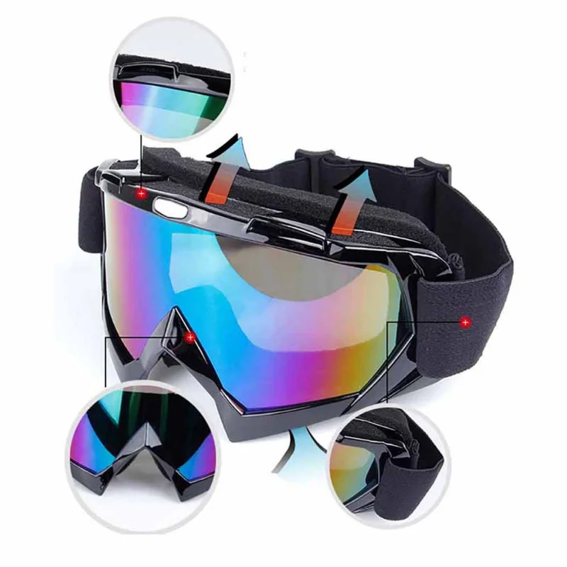 

Cool Skiing Eyewear Glasses Windproof Eye-protective Motor Cycling TPU PC Goggles Large Size With Sponge Mats Changable Belt2