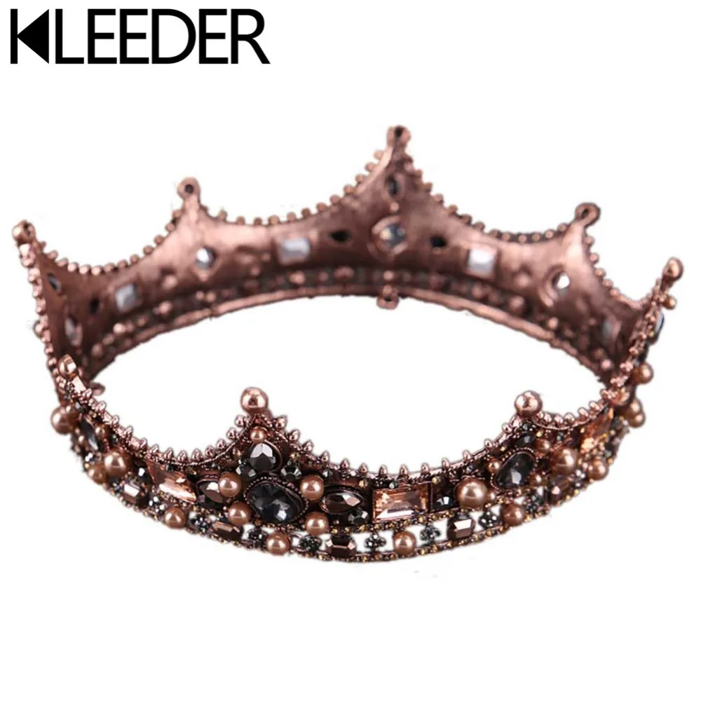 

KLEEDER Retro Baroque Bridal Tiara Bride Queen King Crown Wedding Hair Jewelry Accessories Women Pageant Prom Headpiece