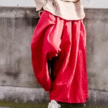 Дизайн Для женщин штаны Весна и осень белье хлопковые свободные широкие штаны литературный Стиль упругие талии брюки N095