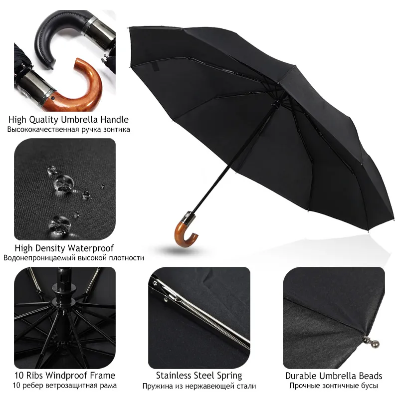 Полностью автоматический зонт, мужской, ветростойкий, 3 складных зонта, дождь, женский, большой, деловой, портативный, зонт, подарок, 10 к, мужской, Paraguas