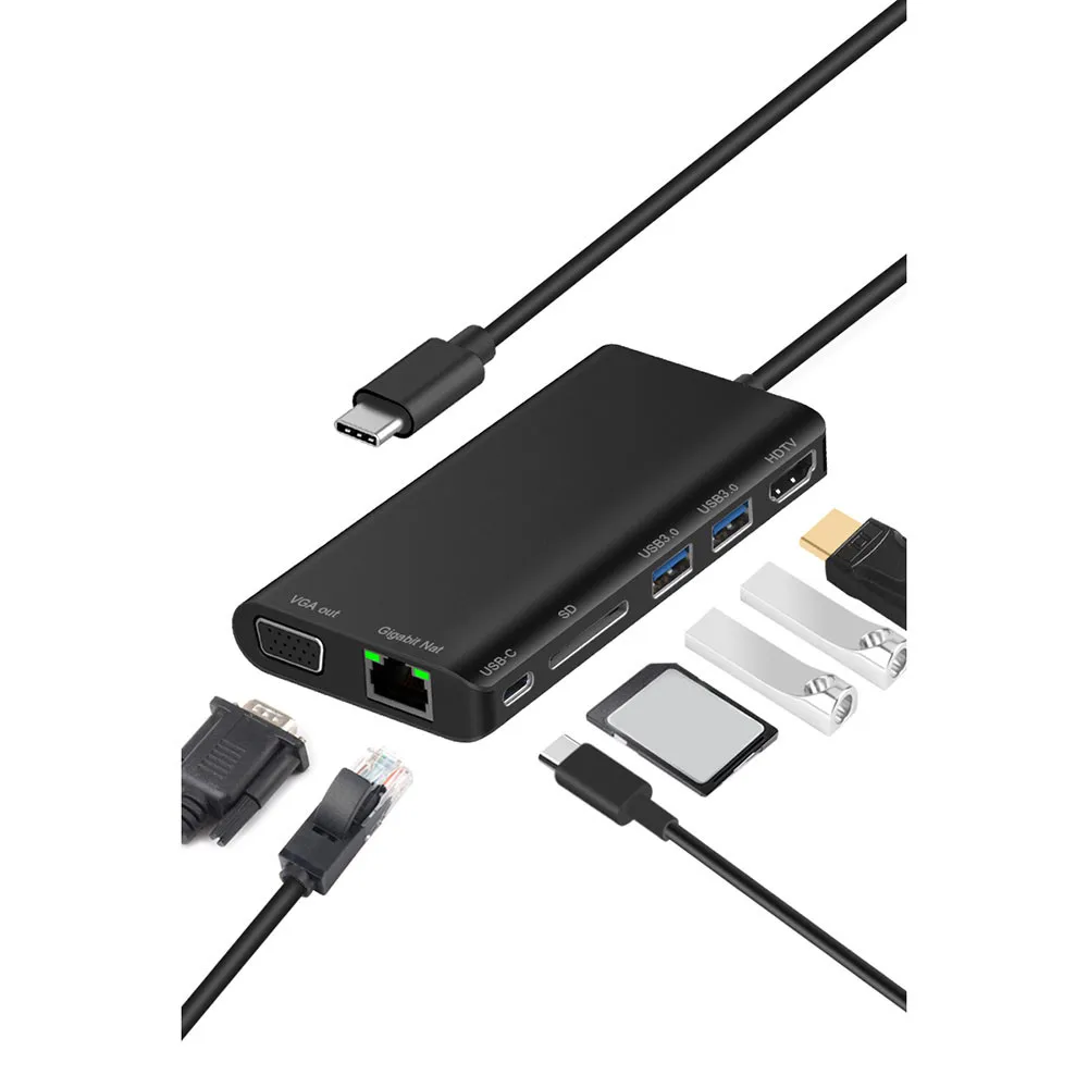 

Resistant Adapter USB C to Type C 8 in 1 USB 3.0 HDMI 4K VGA RJ45 Adapter SD TF Card Reader HUB for Android Phones#5$