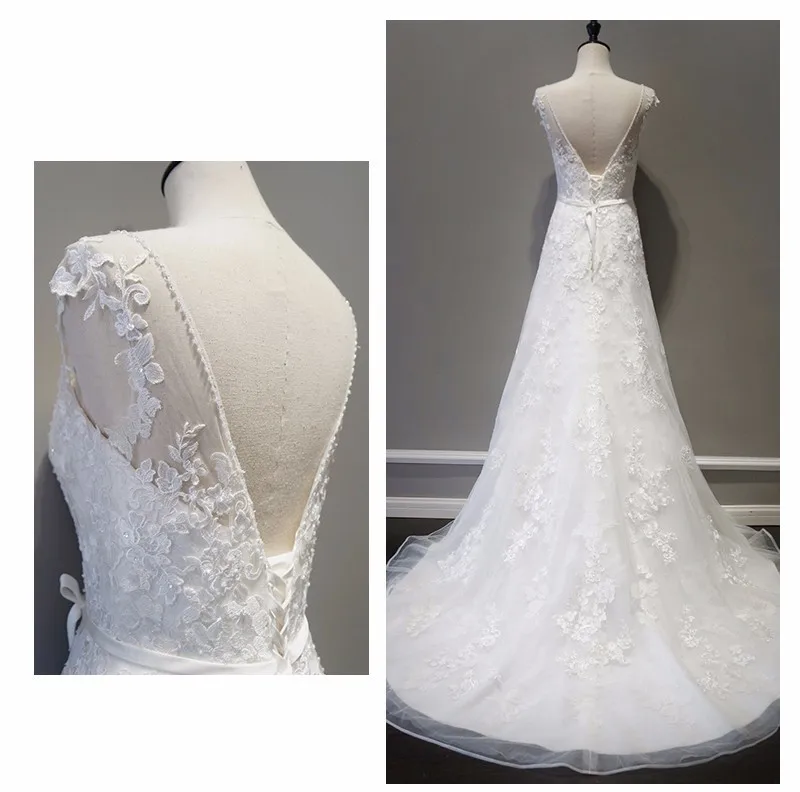 Elegant Ivory Backless Vintage Bohemian Lace Beach Wedding Dress