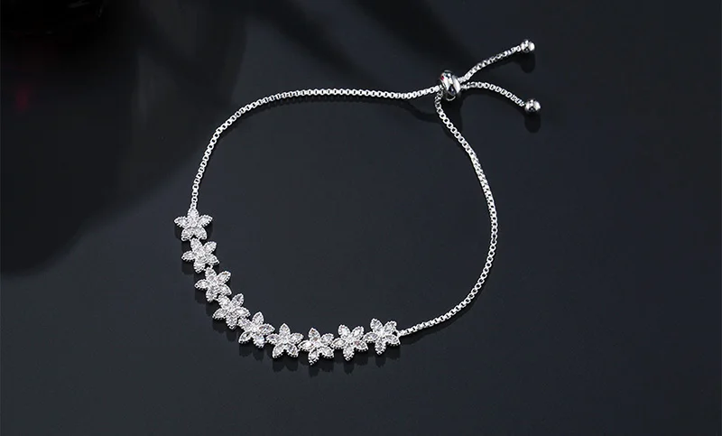 Миниатюрный модный кубический цирконий маленький серебряный цветок набор браслет Роскошные хрустальные регулируемые браслеты со звездами для женщин модные ювелирные изделия
