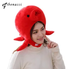 Фибоначчи Новинка осьминог мягкий теплый животное шапка красный мультфильм плюшевые шапки наушники PP Хлопок Заполненные шапочки Skullies женская шапка