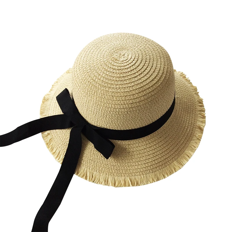 Детская соломенная шляпа с бабочкой, украшенная лентой, Панама для девочек, детские солнцезащитные кепки, летние детские шляпы