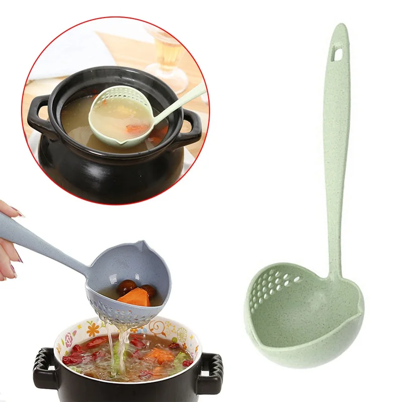 

2 In 1 Hot Pot Dinnerware Porridge Soup Spoon With Filter Skimmer Kitchen Utensil Long Handle Colander