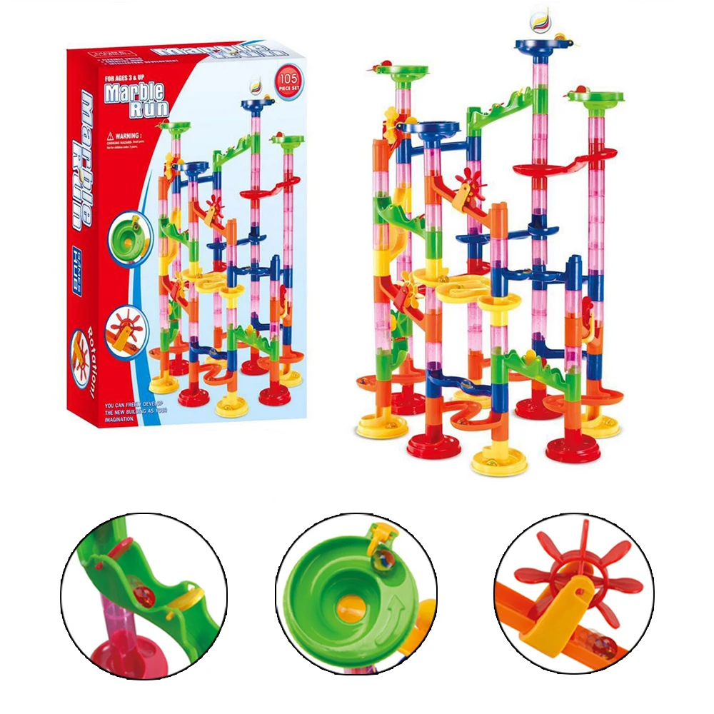 

105PCS DIY Maze Balls Track Building Blocks Marble Run Gundam Toys Track Ball Running Fire Marbles Educational Toys For Children