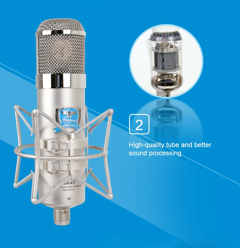 Alctron MK47 Профессиональный Большой мембранный трубчатый конденсаторный Студийный микрофон, профессиональный трубчатый конденсаторный микрофон для записи, используемый на сцене