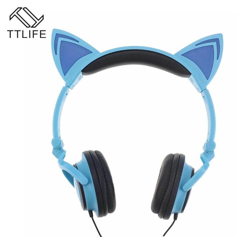 TTLIFE Foldable Flashing Glowing cat ear Headphones Gaming Headset Earphone with LED light For PC Laptop