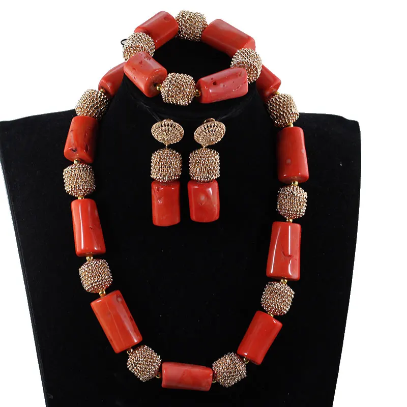 Beautiful nature Coral Beads Set 2019 New Nigerian African Wedding Bride Jewelry Free Shipping ANJ601 | Украшения и аксессуары
