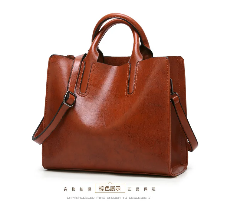 KLY 100% Genuine leather Women handbags 2018 New handbags Cross-border goods Simple handbag Ms. Briefcase Shoulder Messenger -