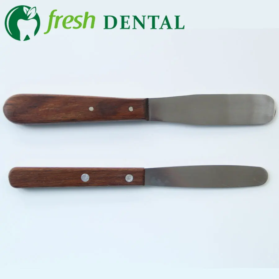 2PCS Dental spatula Gypsum tone wooden handle knife metal spatula
