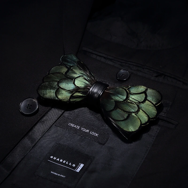 RBOCOTT кожаный мужской галстук-бабочка эксклюзивная бабочкой с коробкой модное перо павлина галстуки-бабочки 12 см * 5 см для Для мужчин Бизнес