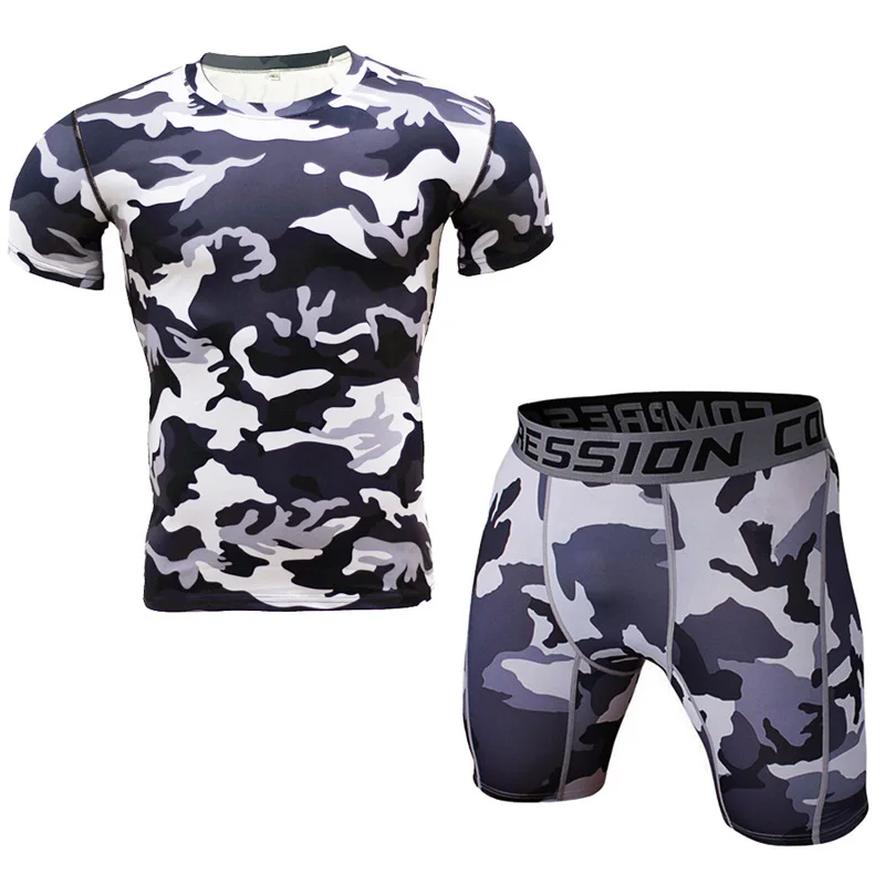 

Camouflage Sport Short Set Training Clothes Men Gym Fitness Compression Tights Male Running Suit Jogging Sportswear Summer 2019