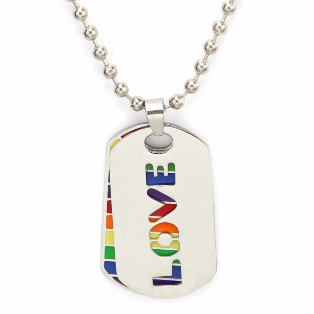 TIANYI Mens Womens Stainless Steel Jewelry Rainbow Enamel Pendant LGBT Pride Necklace 
