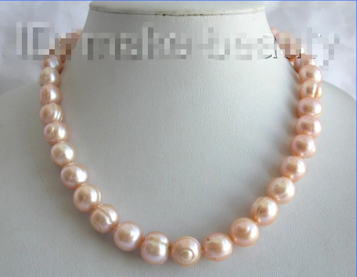 

Free shipping >>>>>>stunning 11mm round baroque pink freshwater cultured pearl necklace b111