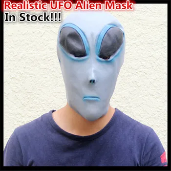

Free shipping New Brand New Extra Realistic UFO Alien Adults Head Mask eco-friendly Creepy Extra Terrestrial ET Latex Full Mask