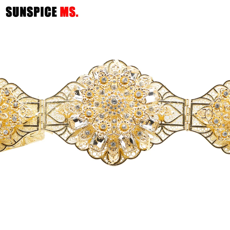 

SUNSPICE-MS Rhinestones Wedding Belt Sash Gold Color Diamond Crystal Bridal Belt For Wedding Gown Decoration Adjustable Length